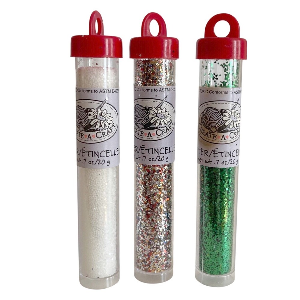 3 vtg Crafting Aluminum Glitter Tube Create A‎ Craft Rainbow green crystal snow